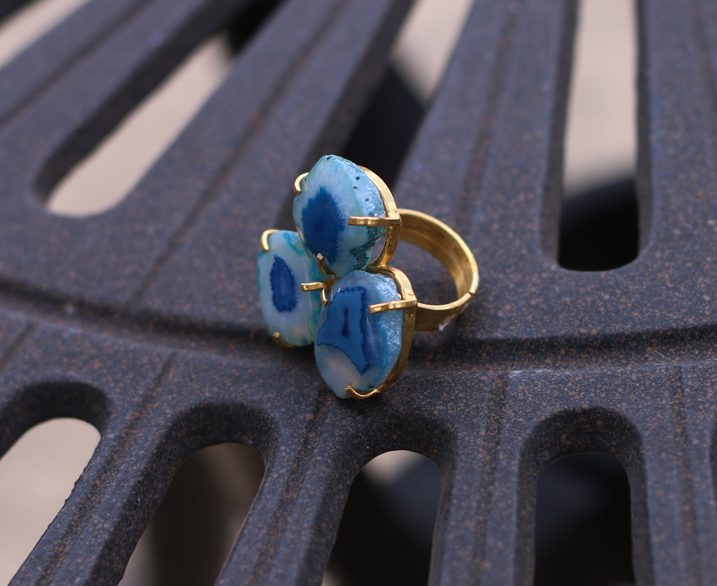 THREE STONE 18K GOLD PLATED ADJUSTABLE RING - The Glam Harbor